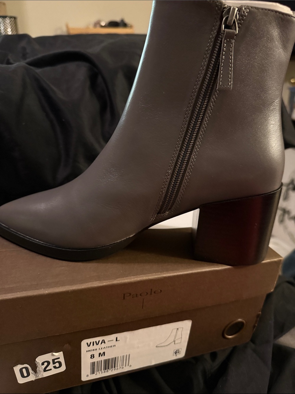 Paolo Taupe Leather Block Heel Ankle Boots with Side Zip